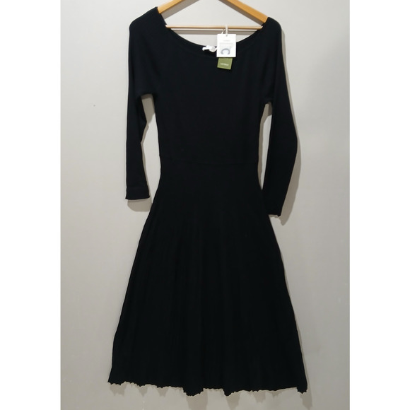 Lilysilk Vivi Dress Womens Large Black Silk Knit Pleated Midi Long Sleeve NWT - Picture 14 of 15